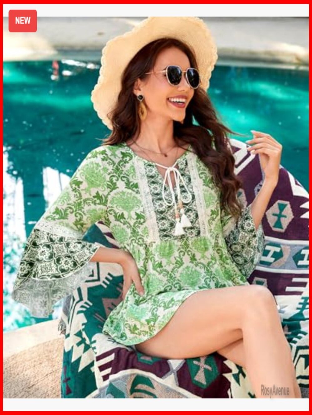 Boho Embroidered Lace V Neck 3/4 Sleeve Peasant Tunic Blouse Dressy Casual - Picture 6 of 7
